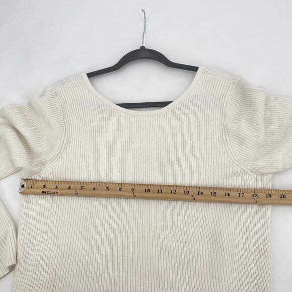 Banana Republic Size L Cream V Neck Back Sweater Long Sleeve Ribbed Knit Top - Picture 9 of 9